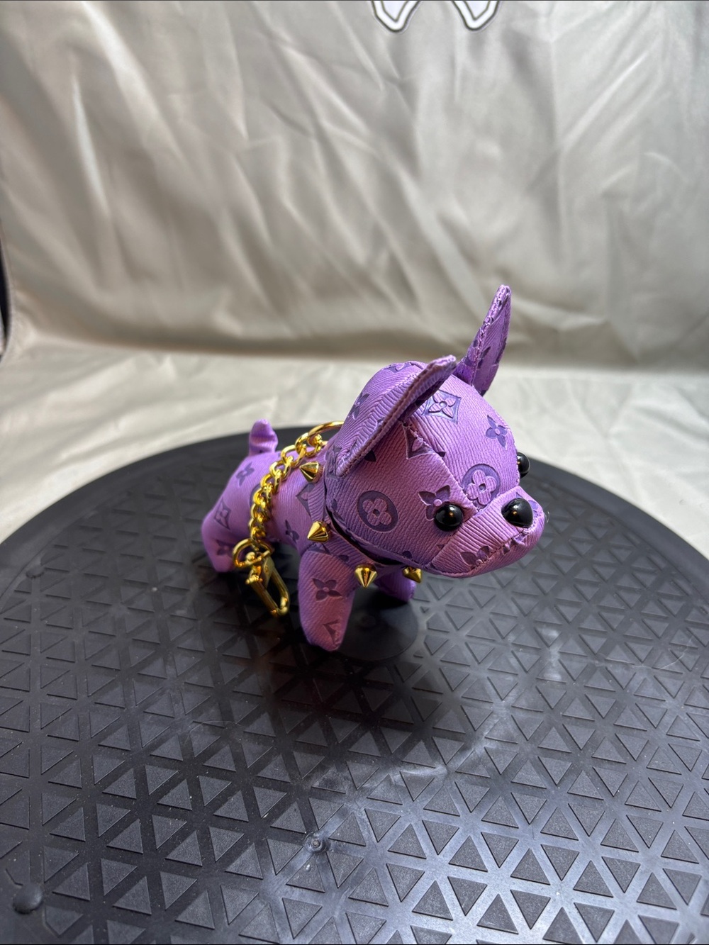 Lavender floral print bag/purse charm frenchie/french bulldog